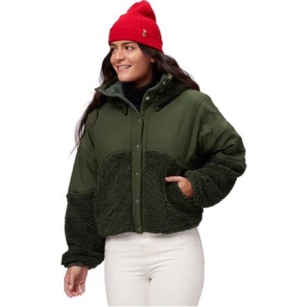 Free People Olive Green Mixed Texture Sherpa Jacket